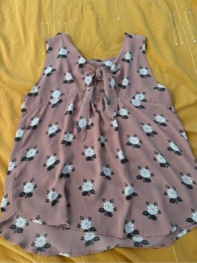 LOFT Mauve Pink Floral Flowy Tank Top-Tie Back Closure